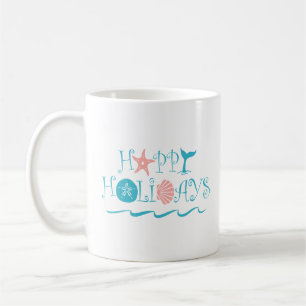 Mug Typographie de Noël côtière Coquillages