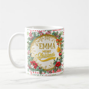 Mug Typographie de Noël rouge et vert sans couture