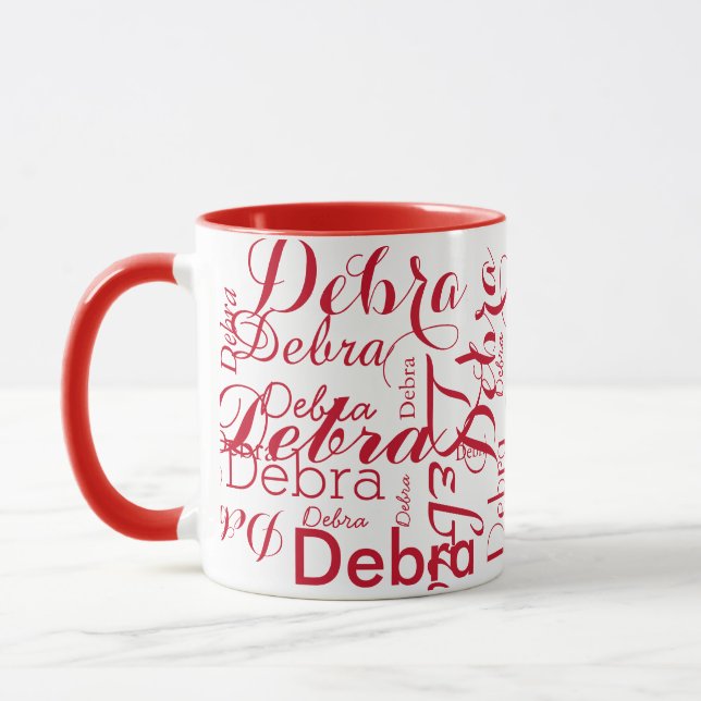 Mug Typographie de nom répétée rouge (Gauche)