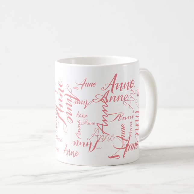 Mug typographie des noms rose script personnalisés (Devant droit)