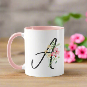 Mug Typographie Initiale Une Aquarelle Rose Flower