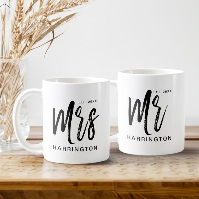 Mug Typographie moderne et minimale Mme Wifey (Modern & Minimal Typographic Mrs Wifey & Mr. Hubby Coffee Mug)