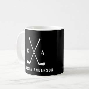 Mug Typographie moderne golf premier monogramme noir