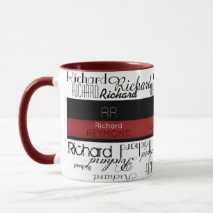 Mug typographie moderne masculine nom rouge/noir