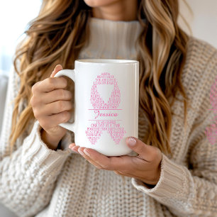 Mug Typographie personnalisée du cancer du sein rose