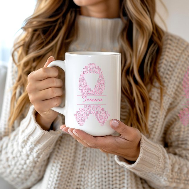 Mug Typographie personnalisée du cancer du sein rose (Créateur téléchargé)