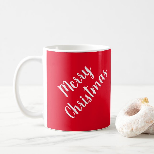 Mug Typographie personnalisée Rouge Blanc Joyeux Noël (Avec donut)