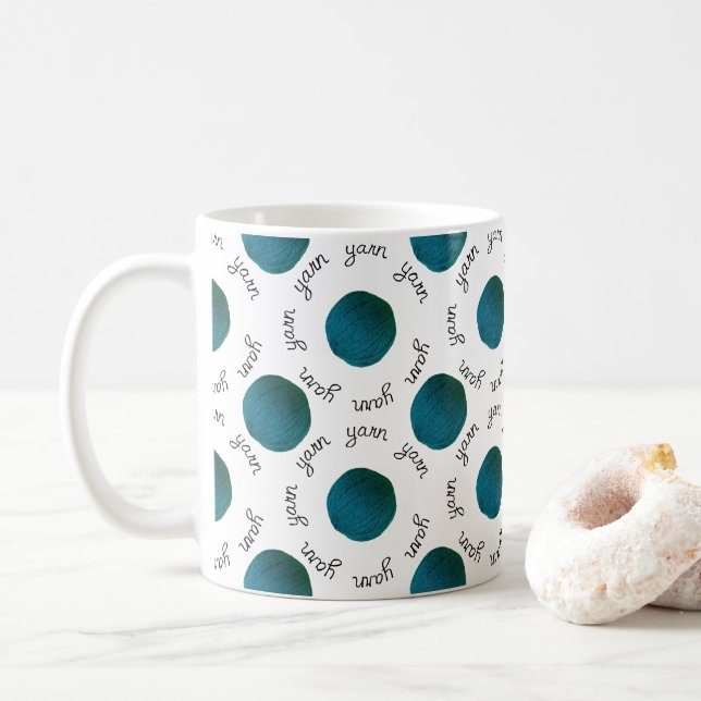 Mug Typographie turquoise à billes de fils artisanaux (Avec donut)