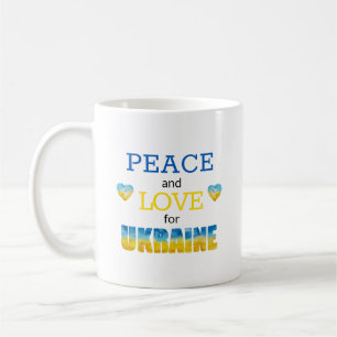 Mug Ukraine Paix Et Amour Bleu Coeurs Jaunes Café M