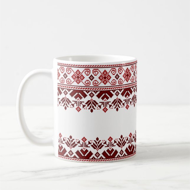 Mug Ukrainian traditional vushuvanka folk pattern red (Gauche)