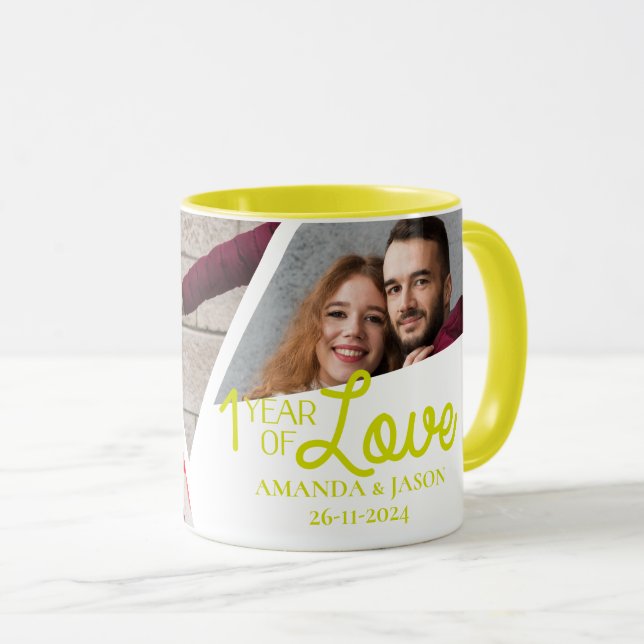 Mug Un An D'Amour Multiphoto Collage Anniversaire (Devant droit)