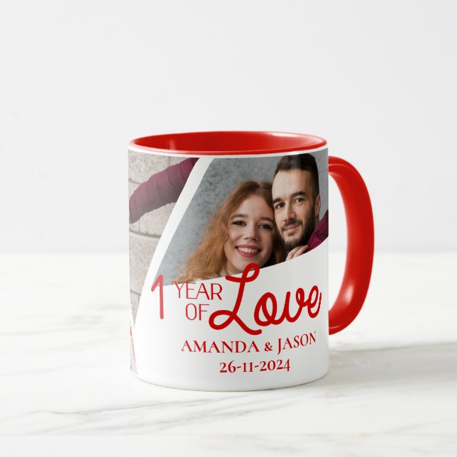 Mug Un An D'Amour Multiphoto Collage Anniversaire (Devant droit)