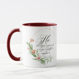 Mug Un bon travail, cadre de tulipes roses