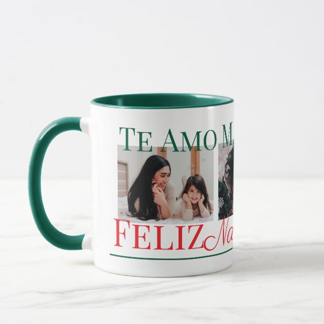Mug Un cadeau de Noël à deux photos en espagnol pour m (Gauche)