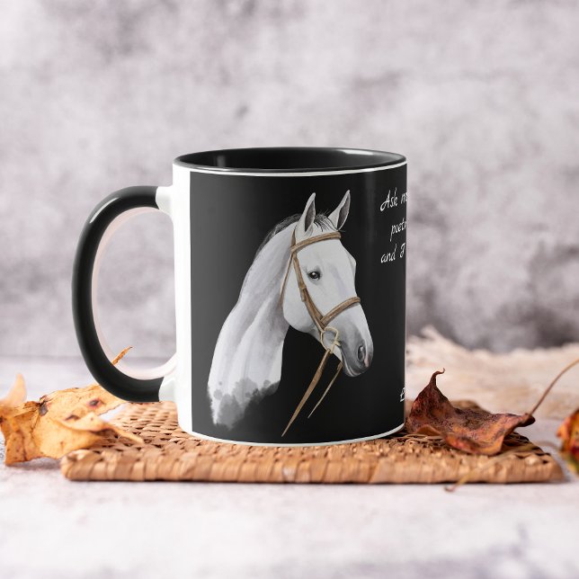 Mug Un cheval blanc inspiré cadeaux équestres (White horse watercolor portrait inspirational quote personalized name mug horse themed gifts)