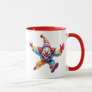 Mug Un clown rigolo saute en l'air en rigolant.