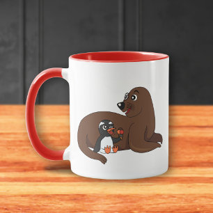 Mug Un dessin animé de phoque amical et de manchot