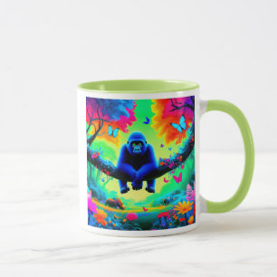 Mug Un gorille bleu dans une forêt pleine de couleurs.