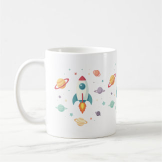 Mug un mignon vaisseau-fusée qui monte à travers un sp