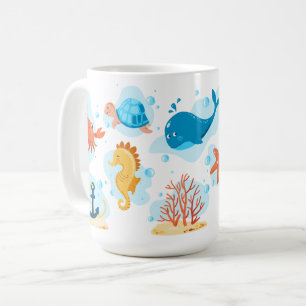 Mug Un monde sous-marin mignon. Vie océanique