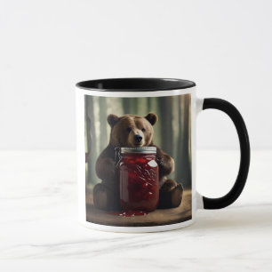 Mug Un ourson assis devant un pot de confiture.