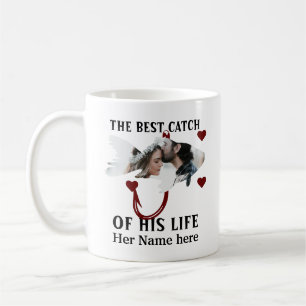 Mug Un pêcheur chanceux appariant photo de deux poisso