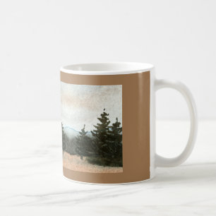 Mug Un petit groupe de pins dans un champ nu