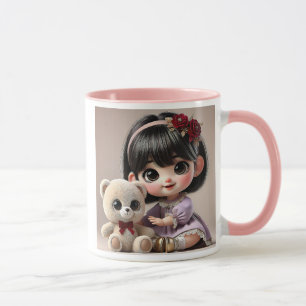Mug Une adorable petite fille et son ourson en peluche