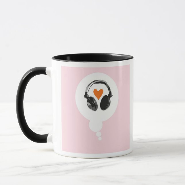 Mug Une bulle de pensée avec un coeur et des écouteurs (Gauche)