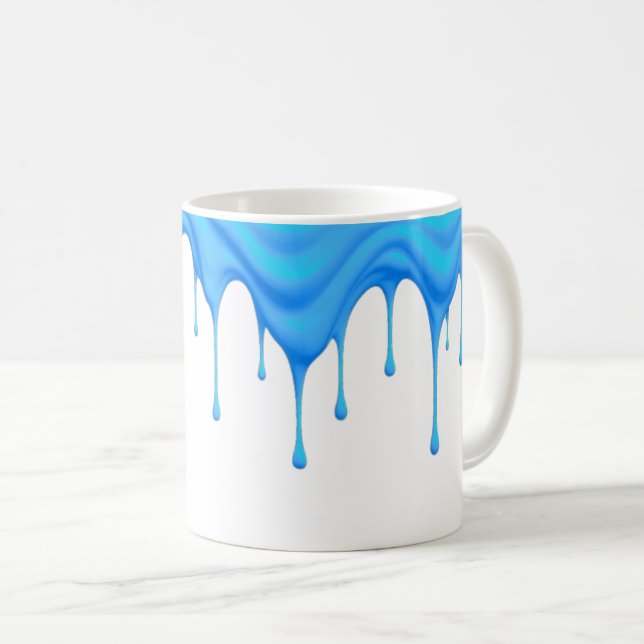 Mug Une crème bleue coule le long d'un mug. (Devant droit)
