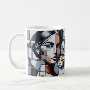 Mug Une dame au chat en graffiti avec son chat.