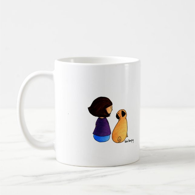 Mug Une fille et son carlin (brune) (Gauche)