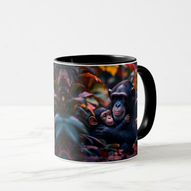 Mug Une maman chimpanzé et son bébé. (Devant droit)