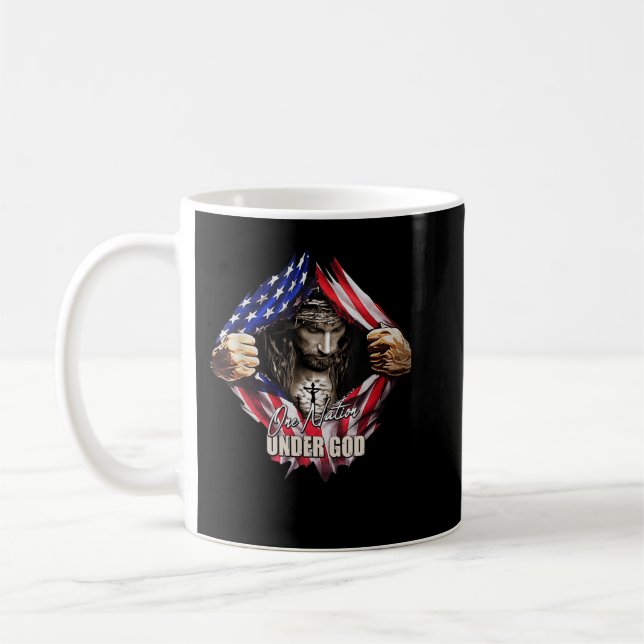 Mug Une nation sous Dieu Jésus Art US Drapeau Christia (Gauche)