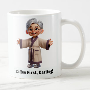Mug Une personne âgée enjouée dans une chambre confort