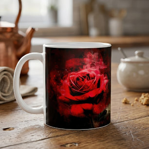 Mug Une rose rouge aquarelle sur fond noir