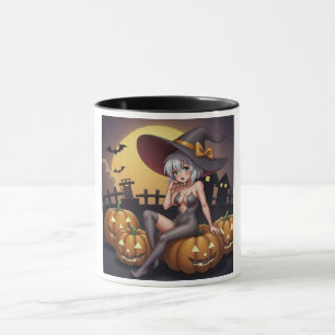 Mug Une sorcière d'Halloween aux yeux verts sur Jack-O