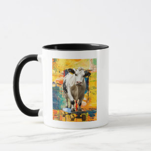Mug Une vache faisant du skateboard sur fond de peintu