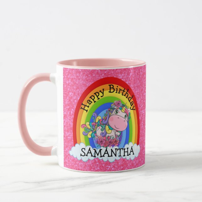 Mug Unicorn mignon Joyeux anniversaire Parties scintil (Gauche)