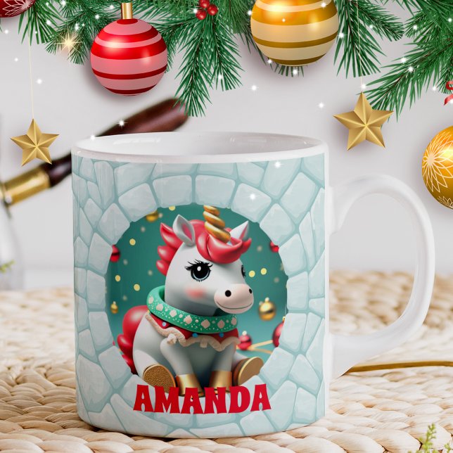 Mug Unicorne 3D Noël Nom personnalisé Vacances (Créateur téléchargé)
