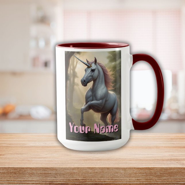 Mug Unicorne blanche personnalisée en forêt (Personalized White Unicorn in Forest Mug)