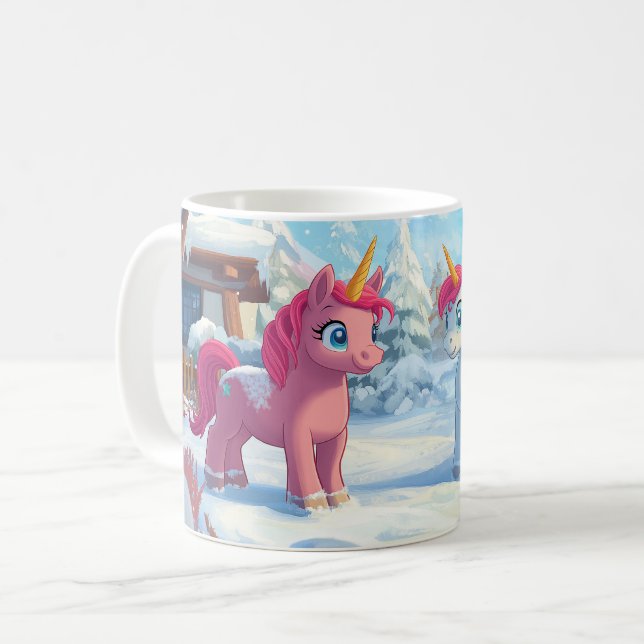 Mug Unicorne dans la neige (Devant gauche)