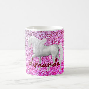 Mug Unicorne de parties scintillant rose personnalisé
