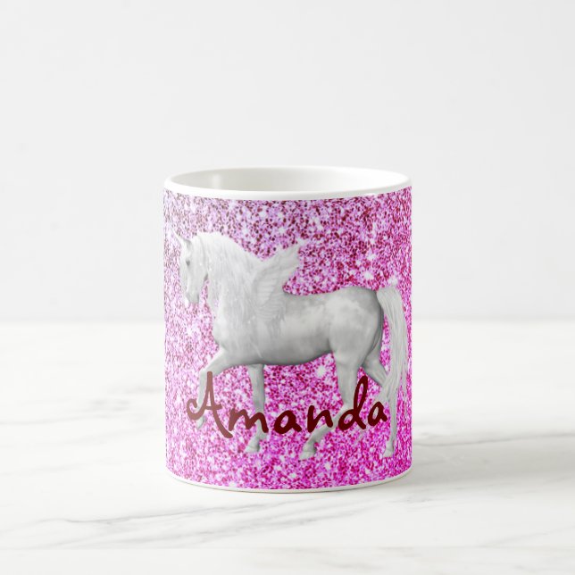 Mug Unicorne de parties scintillant rose personnalisée (Centre)