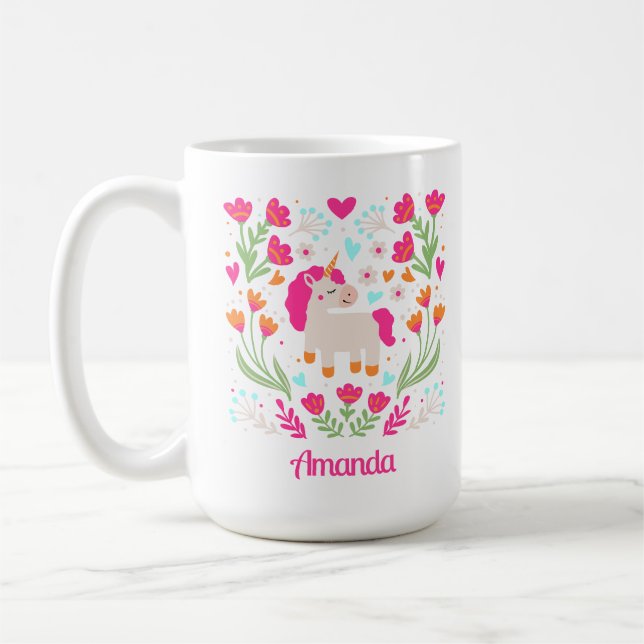 Mug Unicorne florale personnalisée (Gauche)