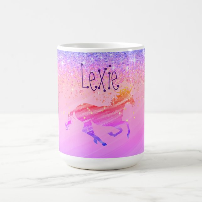 Mug Unicorne rose brillant Lavande Personnalisée (Centre)