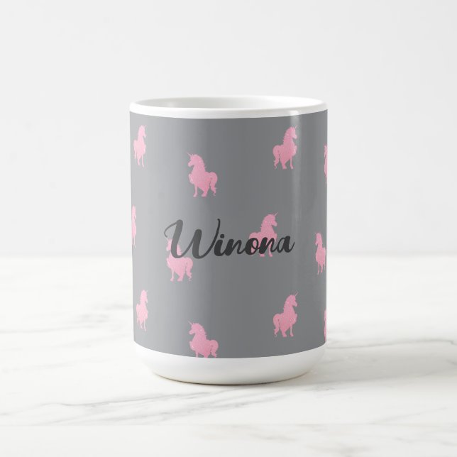 Mug Unicorne rose invisible sur gris (Centre)