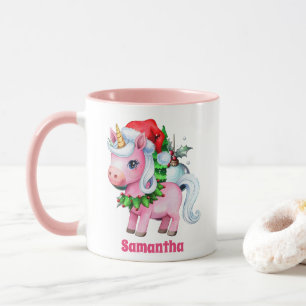 Mug Unicorne rose Noël Enfants Chocolat chaud