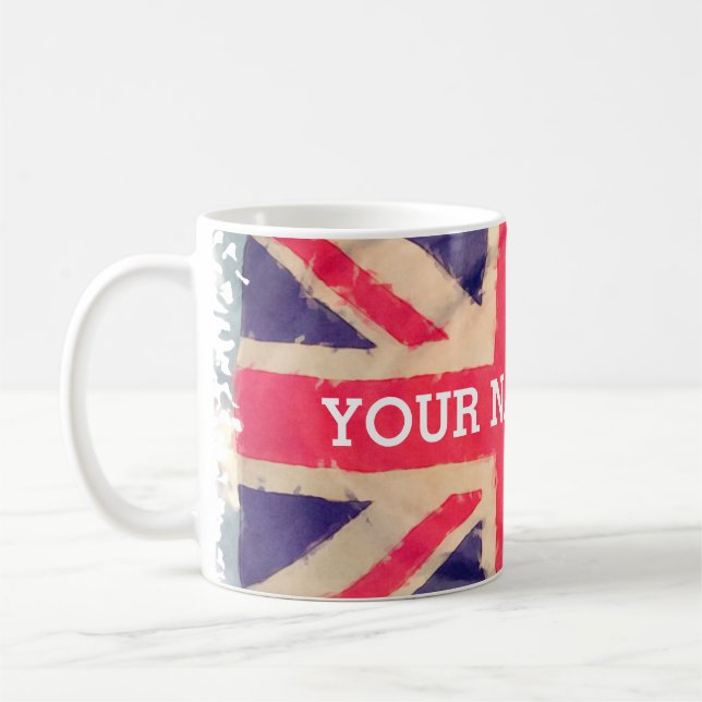 Mug UNION JACK FLAG grunge + votre texte (Gauche)