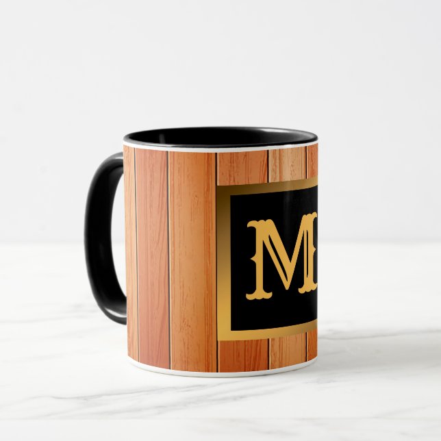 Mug Unique Gold Luxury Wood Monogrammé (Devant gauche)